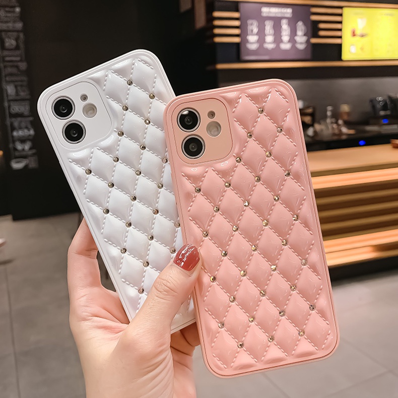 Geometric Glitter Diamond Phone Case for iPhone 11 12 Pro Max 12 X XS Max 8 7 Plus XR 11 Pro Glitter Leather Texture Back Cover