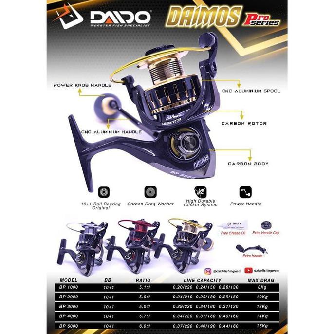 Reel Daido Daimos Pro Series 1000/2000/3000/4000/6000 Free Handle+Oil - 2000