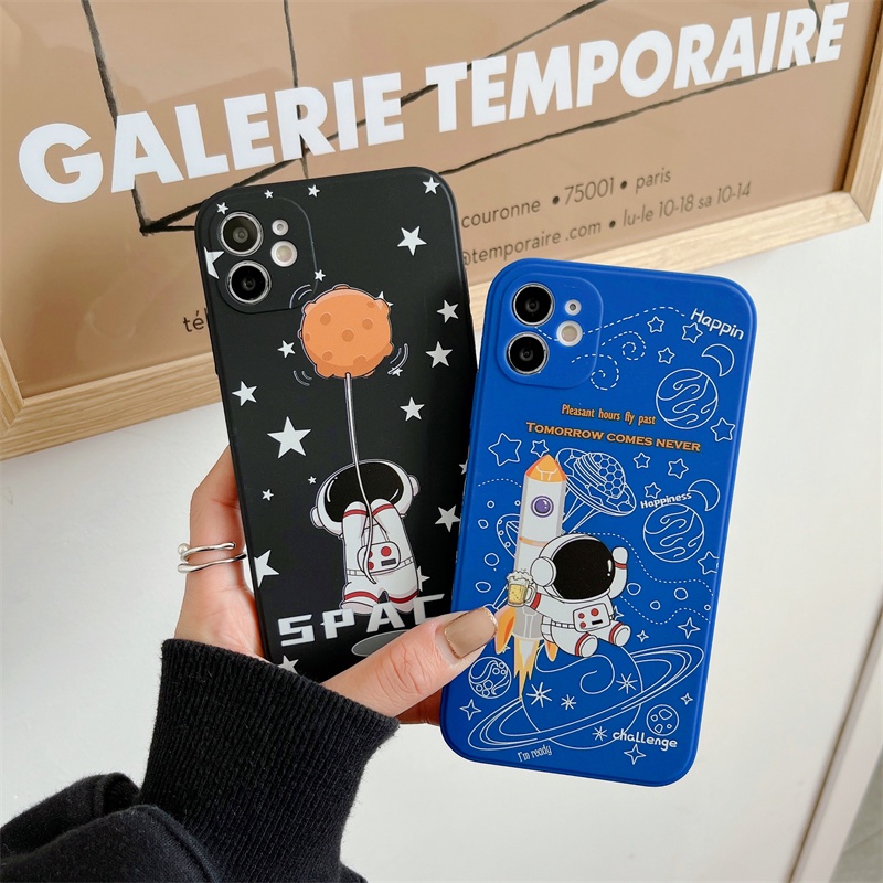 Soft Case Tpu Motif Kartun Astronot Untuk Iphone 13 12 11 Pro Max XS XSMax XR SE 7P 8P 8 7 Plus