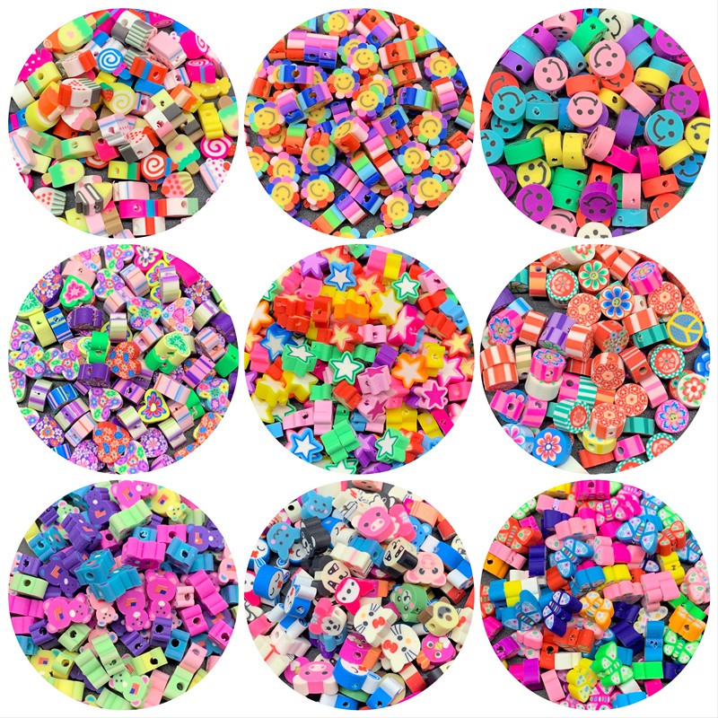 30pcs Manik-Manik Spacer Polymer Clay Motif Print Binatang Tersenyum Ukuran 10mm Untuk Membuat Perhiasan Diy