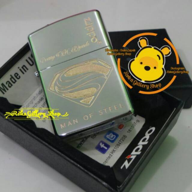 Korek zippo silver chrome custom grafir superman man of steel + nama