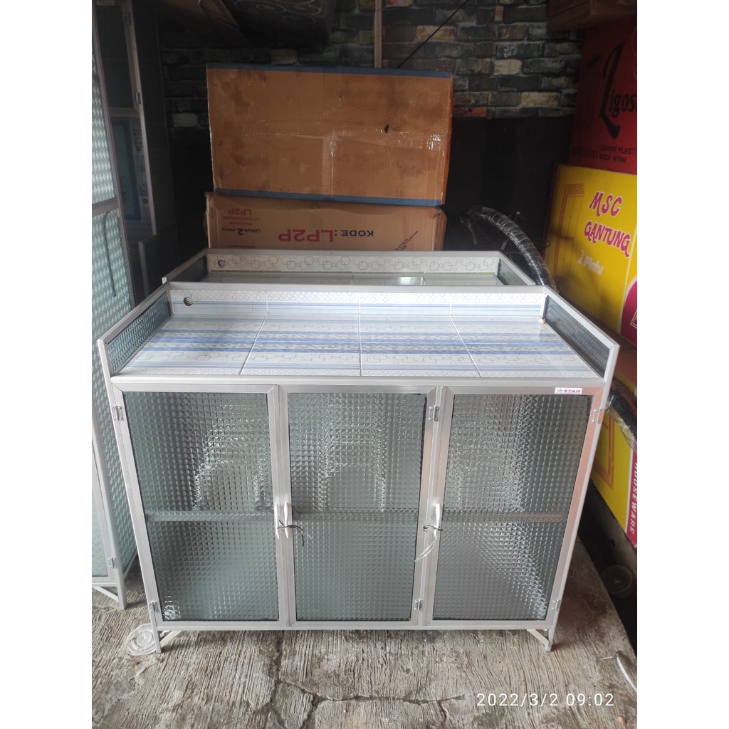 rak kompor meja kompor plus rak piring aluminium 3 pintu