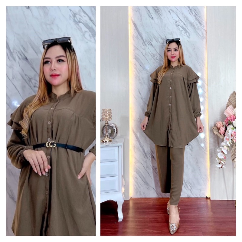 ONE SET TUNIK NABILA TERBARU | ATASAN BAWAHAN WANITA ELEGAN CRINCLE PREMIUM