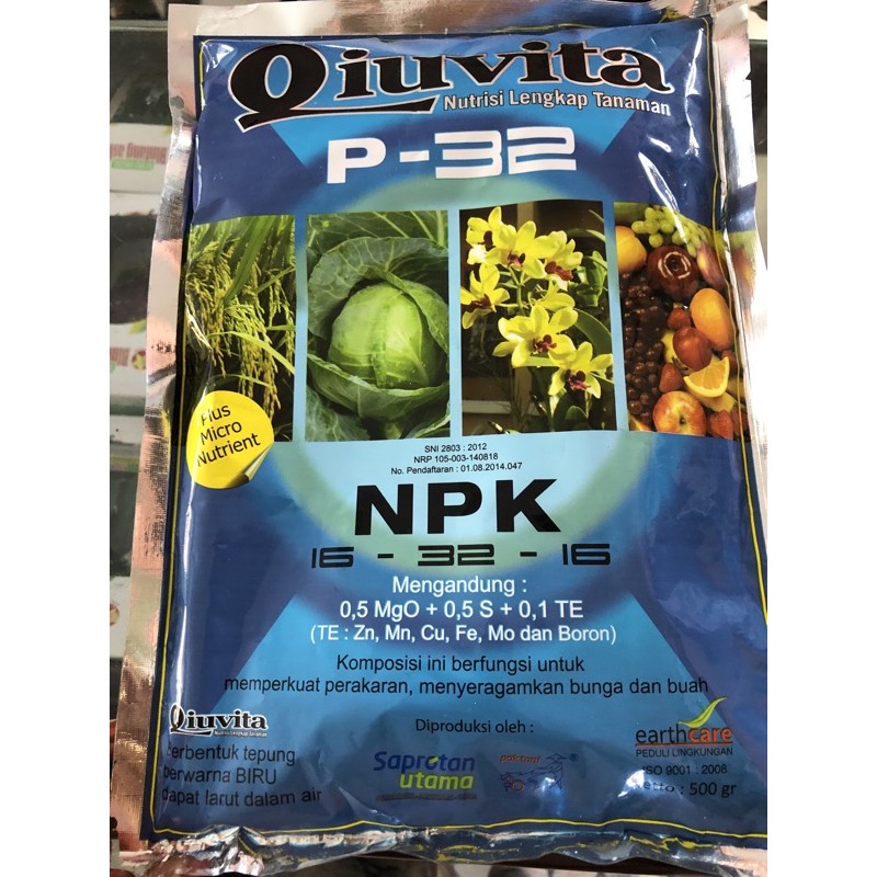 Pupuk Daun Qiuvita P-32 Pupuk NPK 16-32-16 500 gran warna Biru
