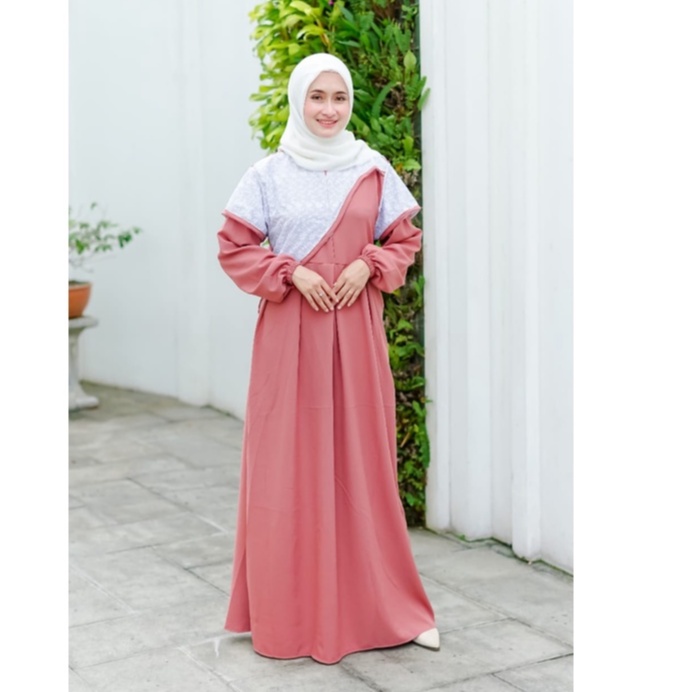 MERISA NERISA DRESS ITYCREPE MIX BROKAT DRESS REMAJA TERBARU FASHION MUSLIM MUSLIMAH