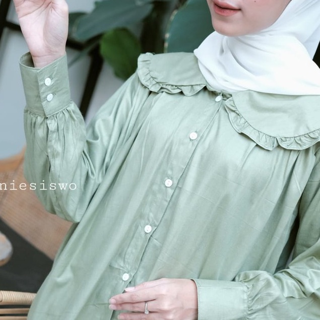 KEMEJA LINEN OVERSIZE / EVERY SHIRT KOREA STYLE BAHAN RAYON PREMIUM POLOS SAGE GREEN BLOUSE / KEMEJA ATASAN WANITA LINEN OVERSIZED