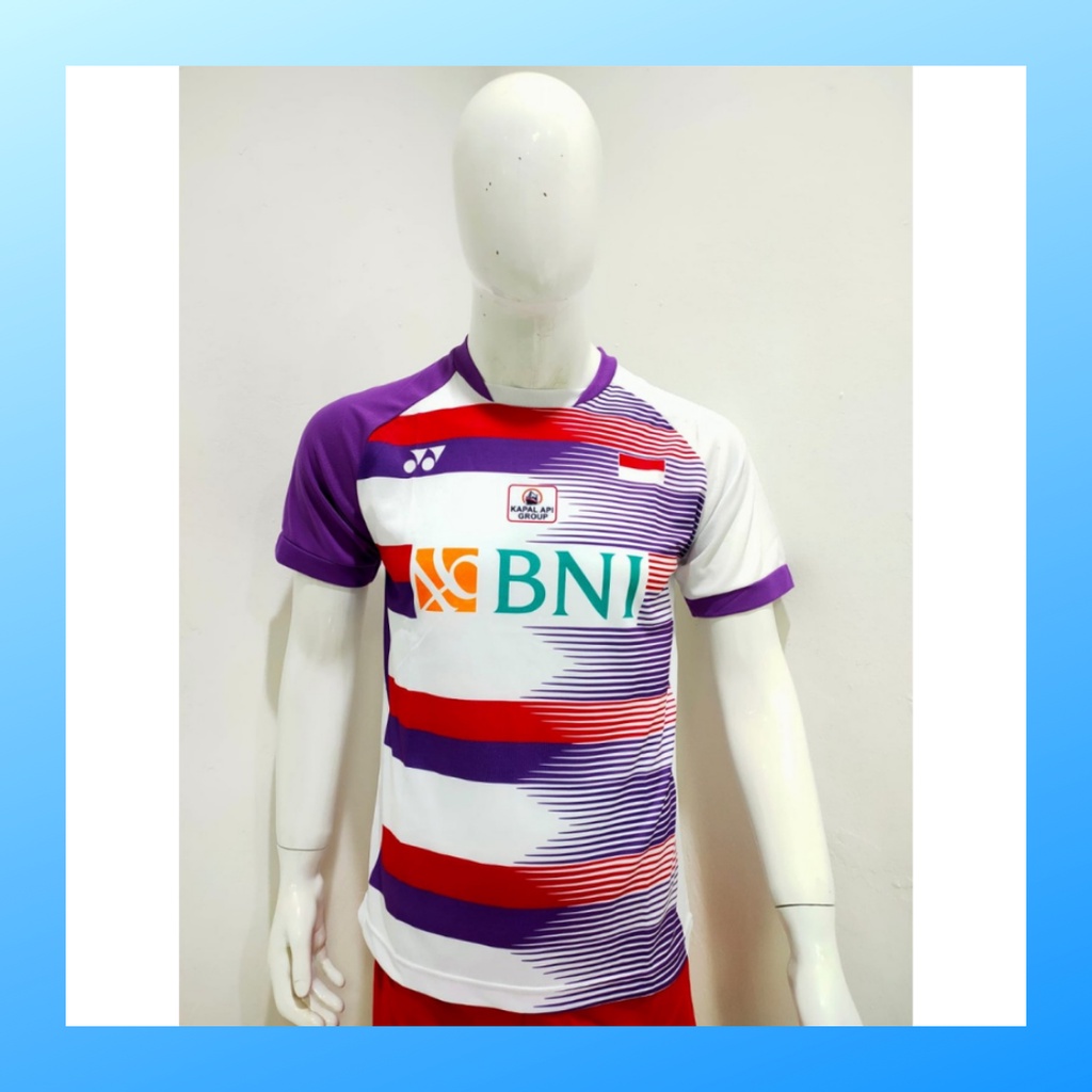 Kaos badminton pria jersey bulutangkis baju atasan jersy wanita dewasa t-shirt outfit seragam kostum olahraga casual suit pakaian jarsey oblong apparel sports jersi bulu tangkis Y167 putih sponsor