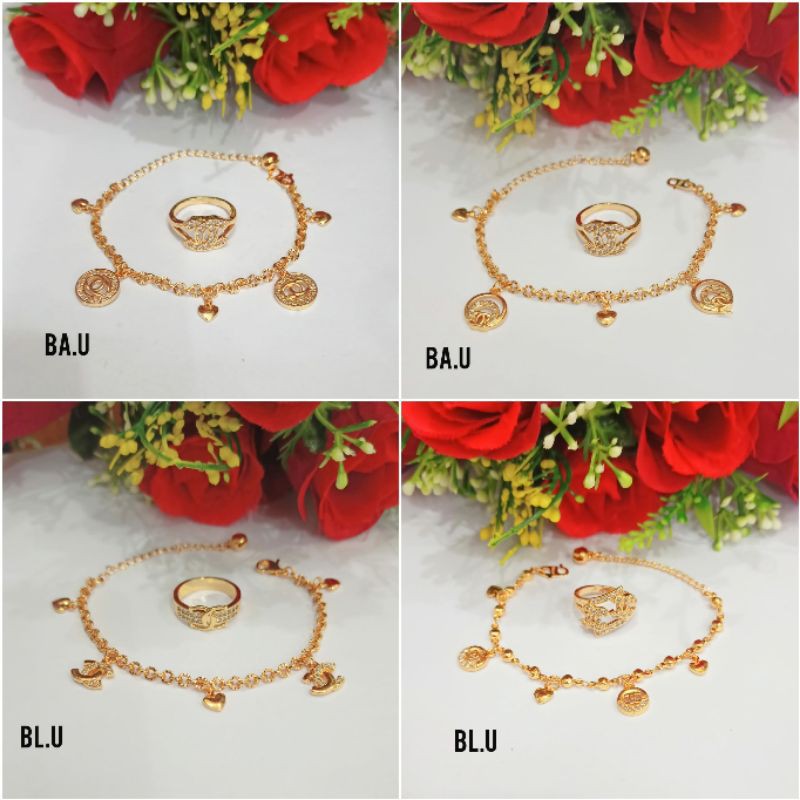 Fourfashion Perhiasan Gelang Dewasa Motif Kekinian free Cincin Lapis Emas PD144