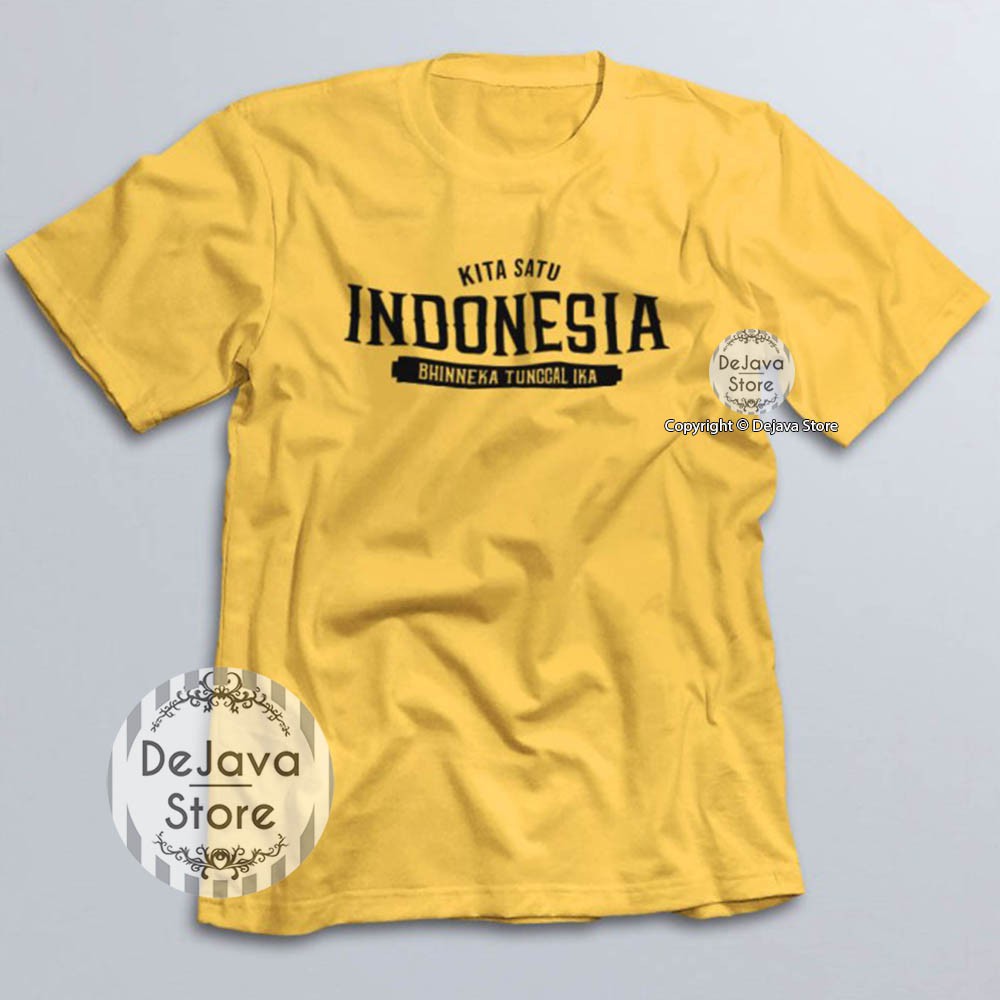 Kaos Distro Kita Satu Indonesia Bhinneka Tunggal Ika Baju Kemerdekaan Agustus Unisex Premium | 1627-KUNING