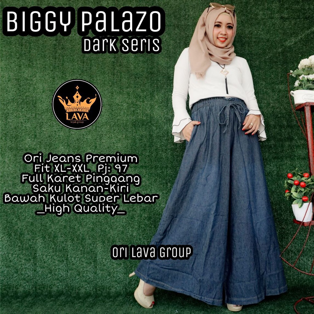 BIGGY PALAZO| KULOT PAYUNG JEANS | CELANA WANITA JUMBO BIGSIZE