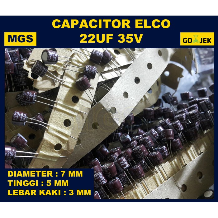 100Pcs Kapasitor Elko 22uf 35v Capacitor Elco 22uf 35v