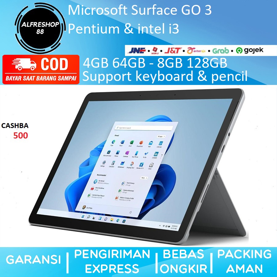 Microsoft Surface GO Gen 3 128GB 8GB 64GB 4GB Garansi 1 Tahun Pentium Intel i3
