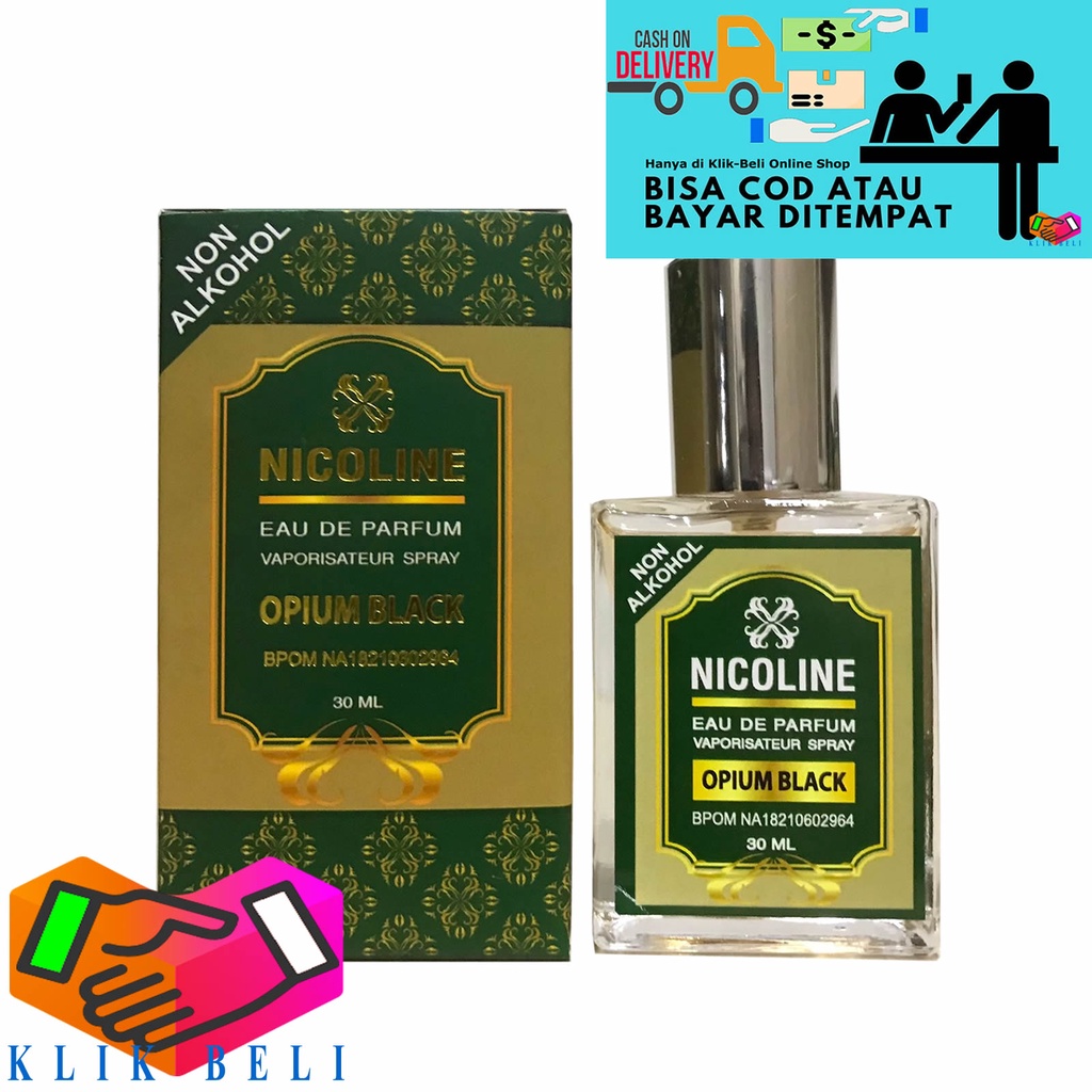 Nicoline Parfum Opium Black 30ml Eau De Perfume Pria Wanita Unisex Vaporisateur Spray Alcohol / Non-Alkohol