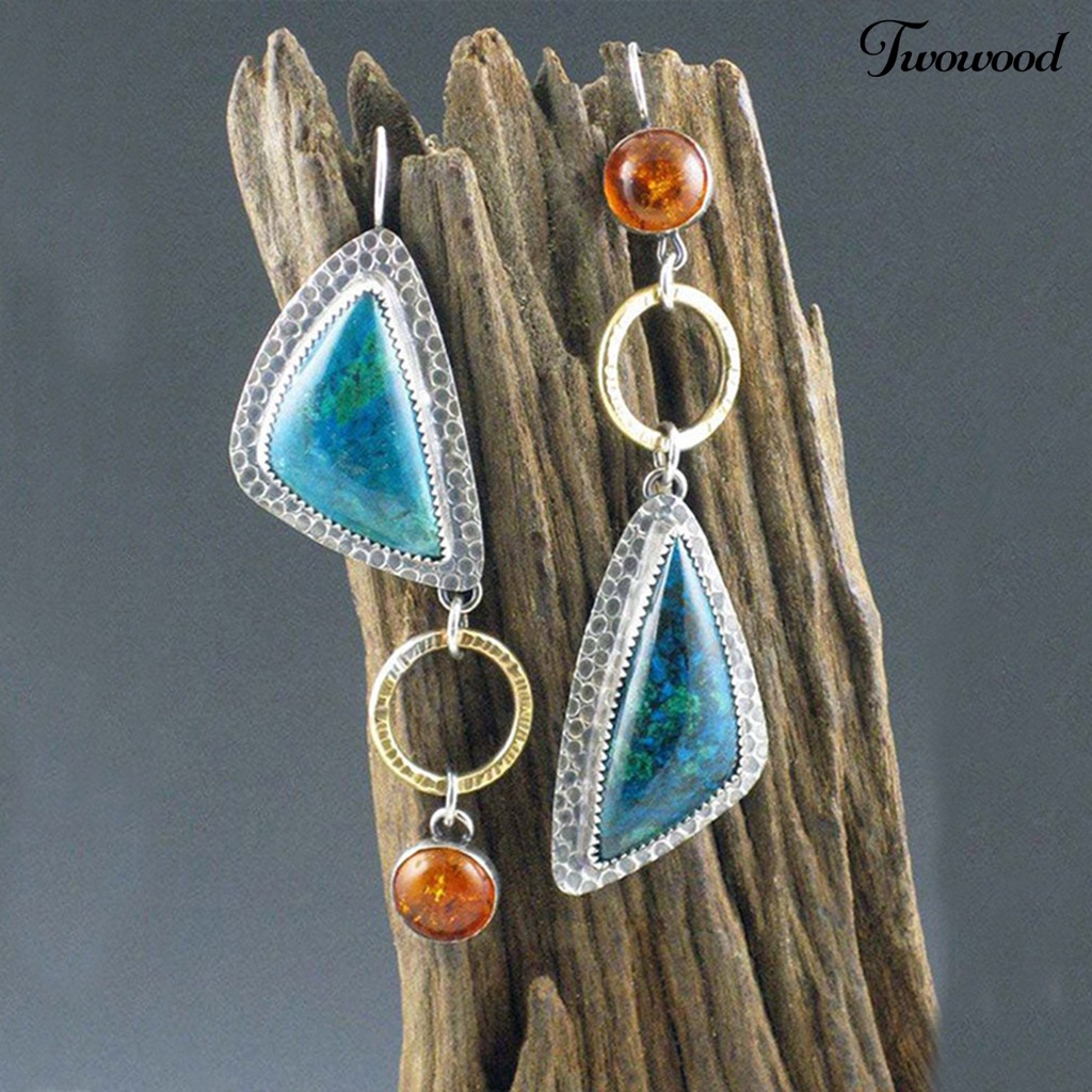 Twowood 1 Pair Women Earrings Geometry Shape Pendant Triangle Faux Turquoise Jewelry Lightweight Electroplating Hook Earrings for Wedding