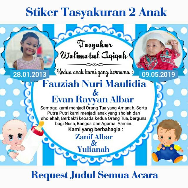 Stiker Tasyakur Aqiqah 2 Anak - Request Judul Semua Acara