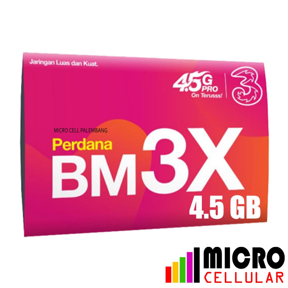 Kartu Perdana TRI BM3X HAPPY 4,5 GB Kuota Reguler 24 Jam (30 Hari)