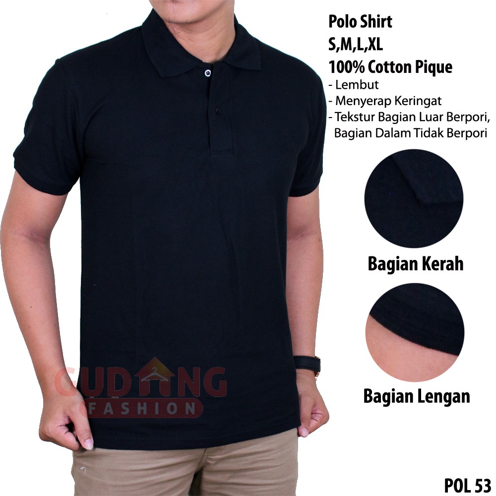 Kaos Polos Kerah Hitam 100% Cotton Pique - POL 53