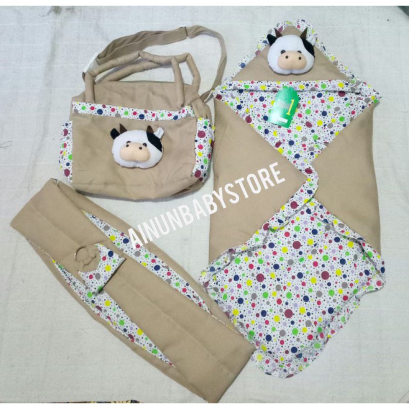 TERMURAH !!! SATU SET PERLENGKAPAN BAYI (PAKET HEMAT 5 in 1) BONUS 1 SET SARUNG TANGAN KAKI BAYI-Set 3 krem
