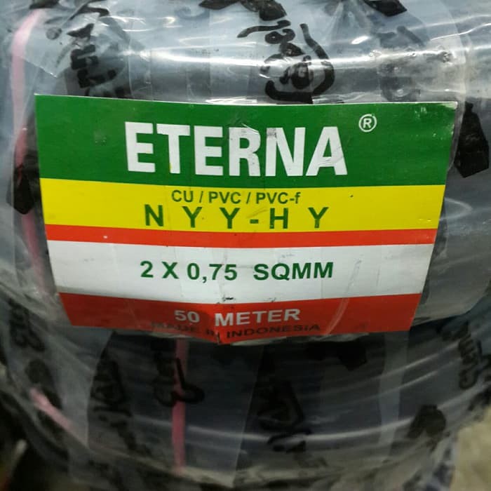 Kabel Eterna NYYHY 2x0,75 @50m 2x0.75 hitam serabut