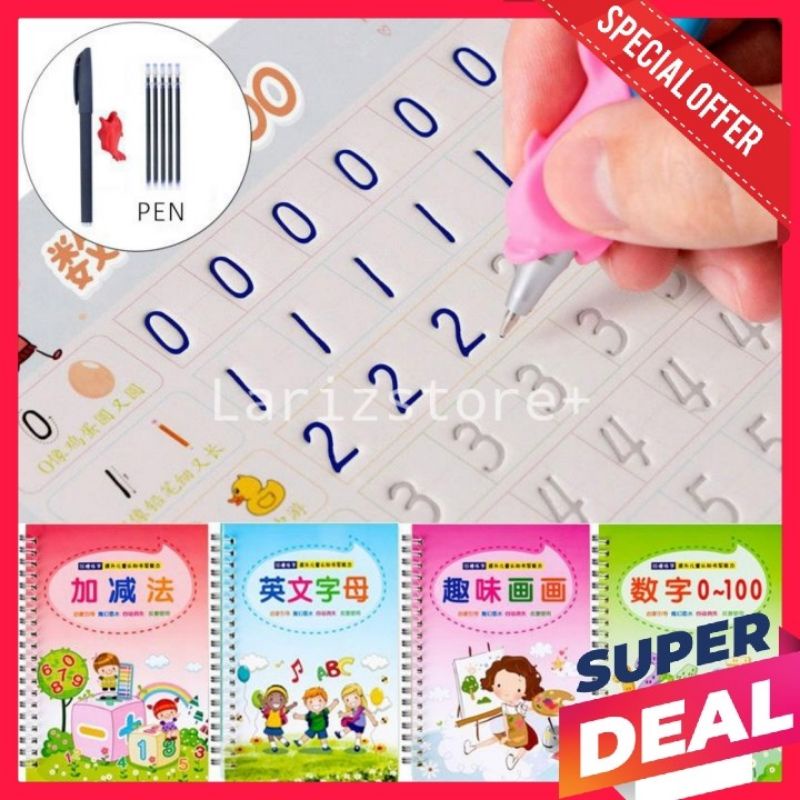 

Buku Belajar Menulis Huruf Dan Angka + Free Pen & Refill PAUD Anak TK/Preschool