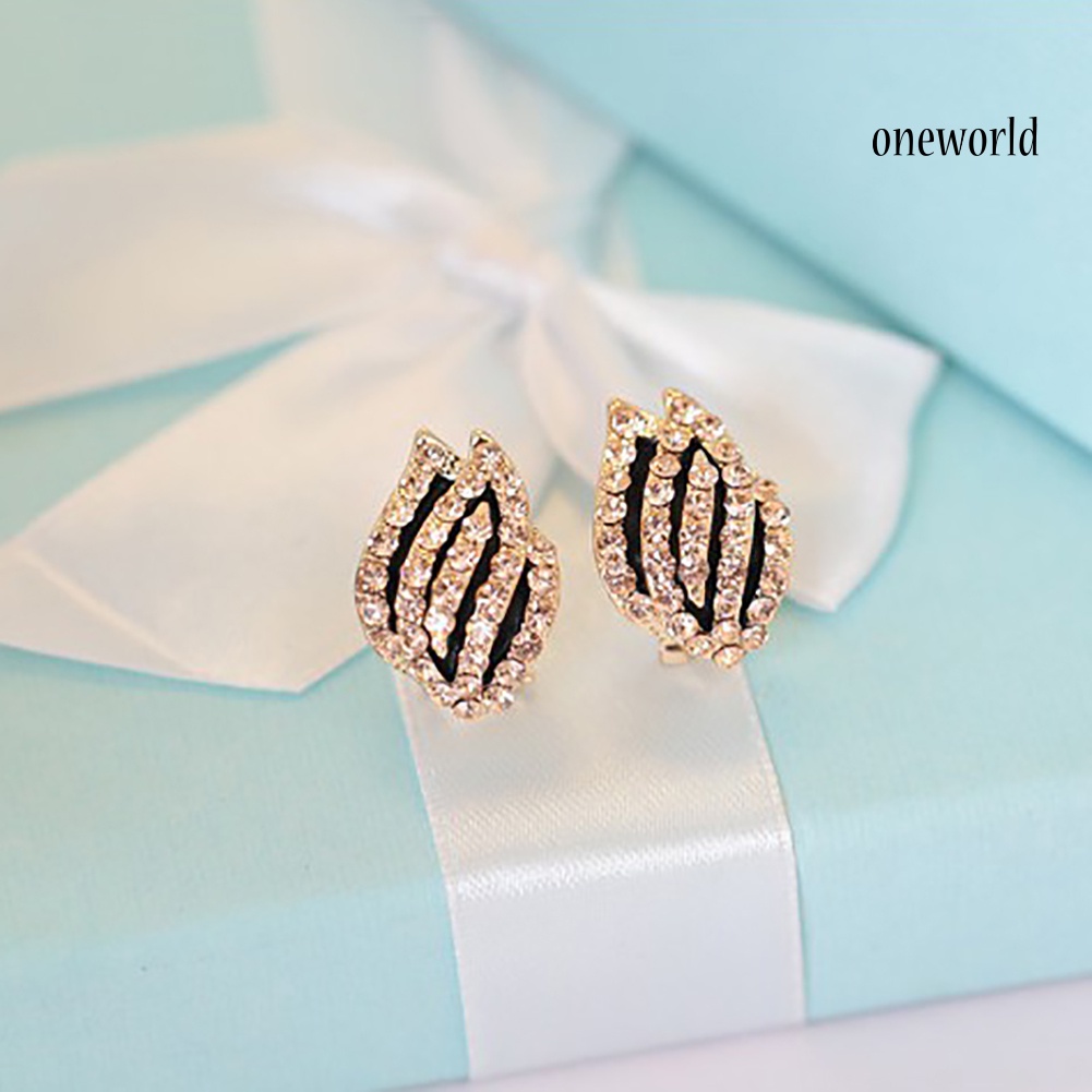 OW@ Women Party Rhinestone Jewelry Tulip Flower Ear Studs Earrings Piercing Gift