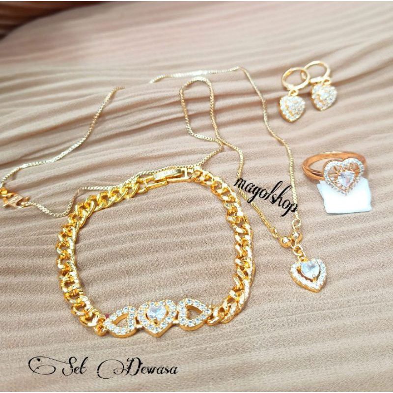 Set dewasa permata love zircon  termanis elok perhiasan wanita korea anti karat