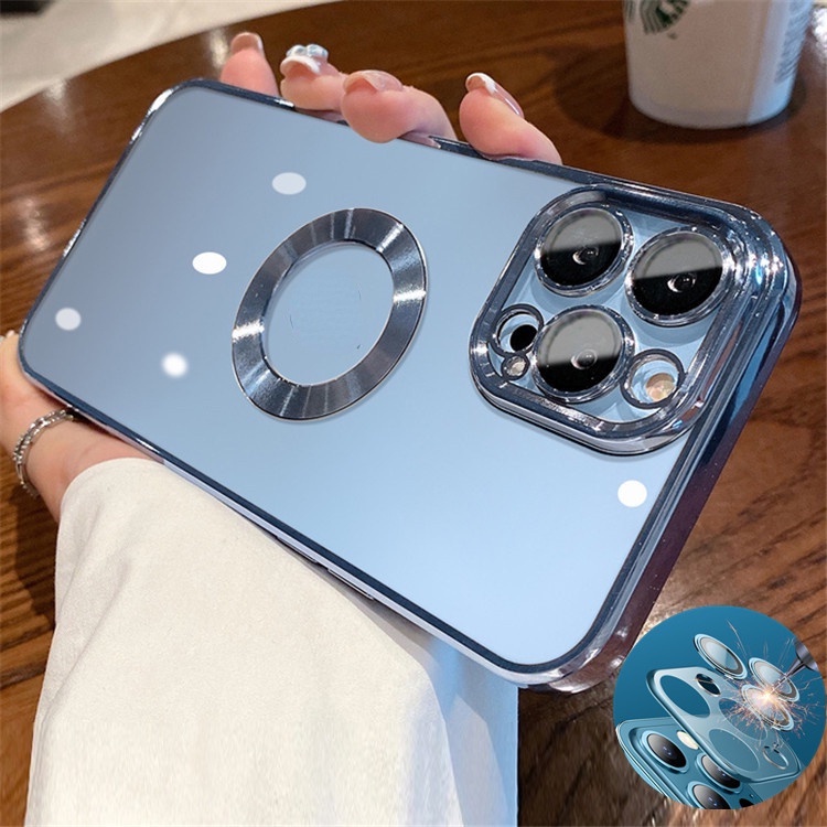 Dengan Pelindung Lensa Kamera untuk Case iPhone 11 Pro MAX 12 13 Pro MAX 13 Magnetic Case Premium Electroplating Casing iPhone Shockproof Clear Case