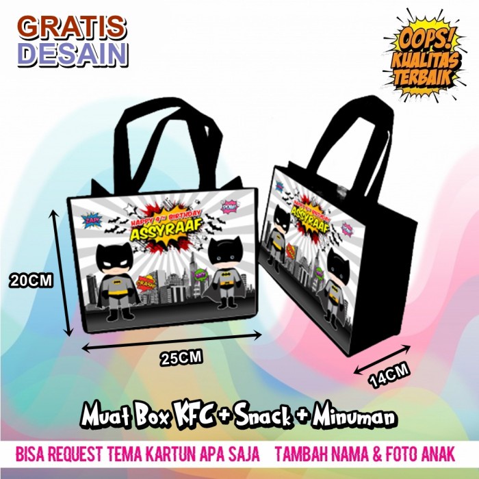

PROMO Tas ultah anak Batman / tas ulang tahun / souvenir / gratis desain