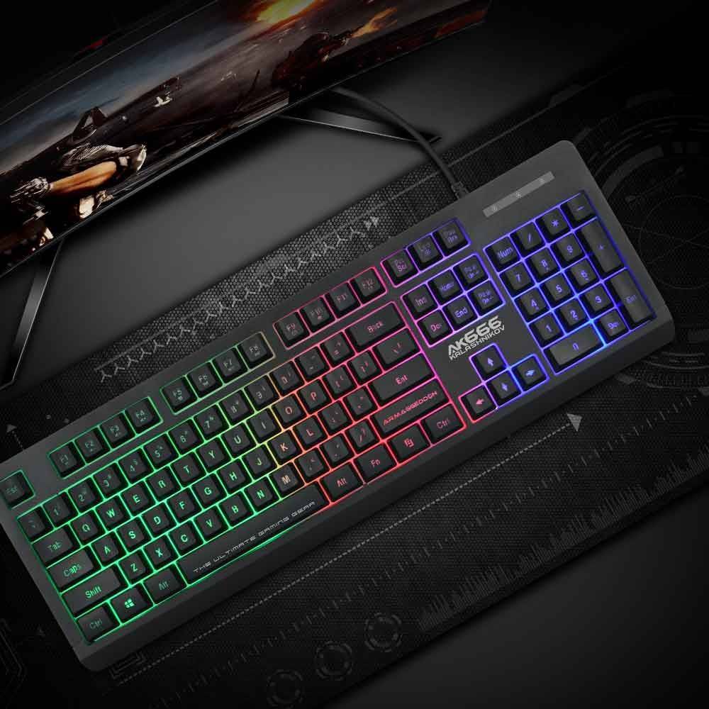 Armaggeddon AK666 Kalashnikov Keyboard Gaming Anti Ghosting Spill Proof Multicolour LED Backlight Membrane Silent Keyboard