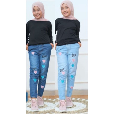 Celana Pensil Jeans  Anak Bordir Love Usia 1-14 Thn