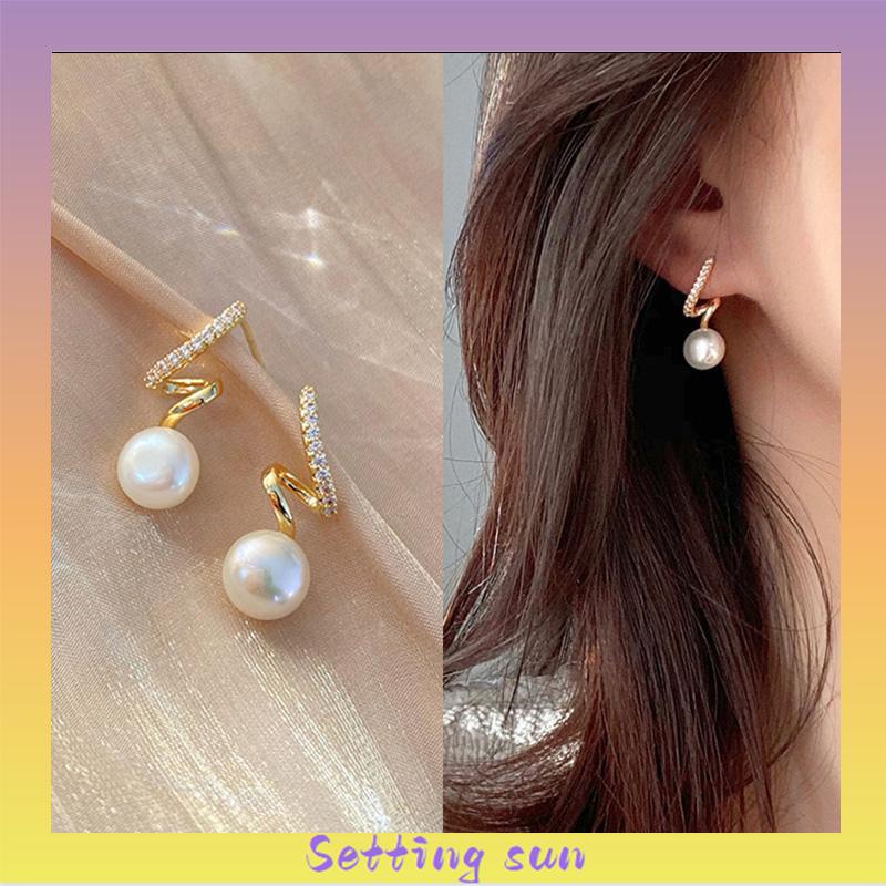 Anting 925 Perak Jarum Ikan Korea Ekor Mutiara 2021 Baru Trendi Elegan Fashion Stud Earrings TN