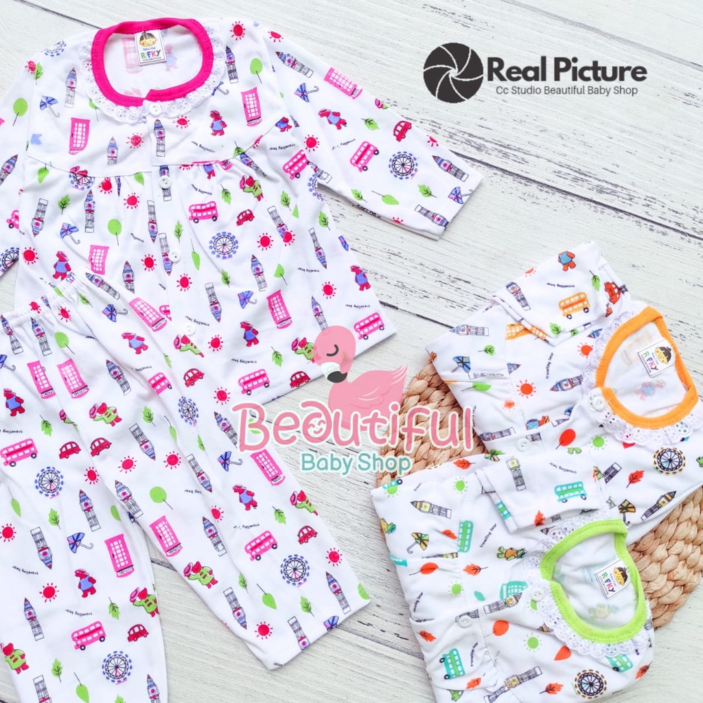 Setelan Baju Bayi Lengan Panjang Motif Traveling / Setelan Piyama Bayi Perempuan 3-12 Bulan / Baju Bayi Perempuan Rifky / Baby.ou