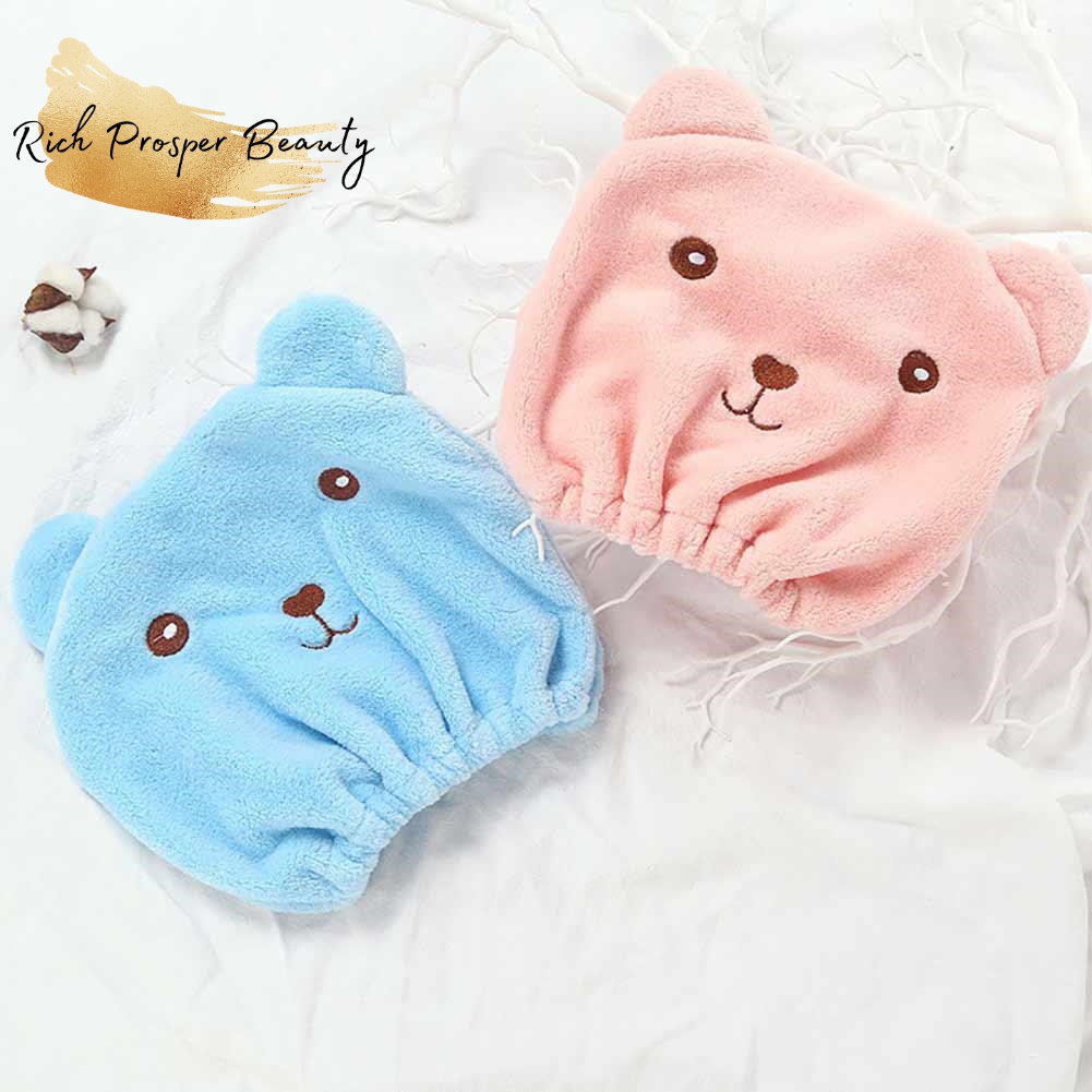 Microfiber Quick Dry Hair Towel Cute Bear Handuk Keramas Rambut Topi