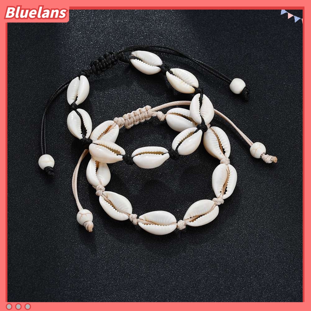 Bluelans Women Hand Knitting Shell Charm Bracelet Beaded Chain Bangle Jewelry Accessory