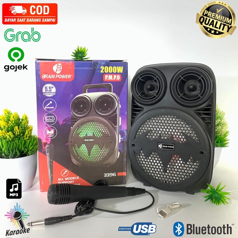 SPEAKER BLUETOOTH PORTABLE BRAIN POWER BATMAN 3396 SUBWOOFER 6.5” INCHI SPEAKER MOBIL SPEAKER WIRELE