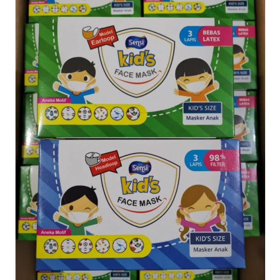 Masker Sensi Kids Face Mask 3Ply Per Box isi 40 PC/ MASKER SENSI MEDIS ANAK