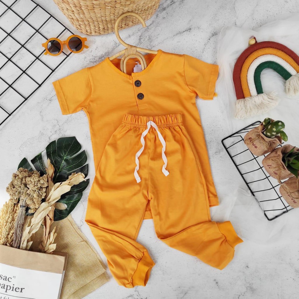 Set basic anak/longpants basic/baju anak (kuning)