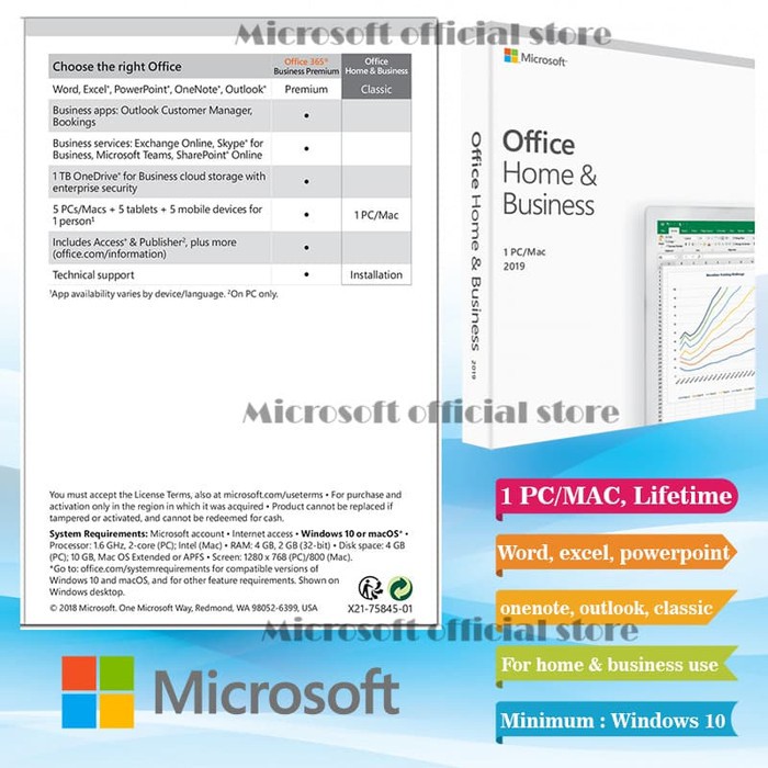 Micr. Office 2019 Home & Business ORIGINAL For 1 User PC/MAC, LIFETIME LICENSE