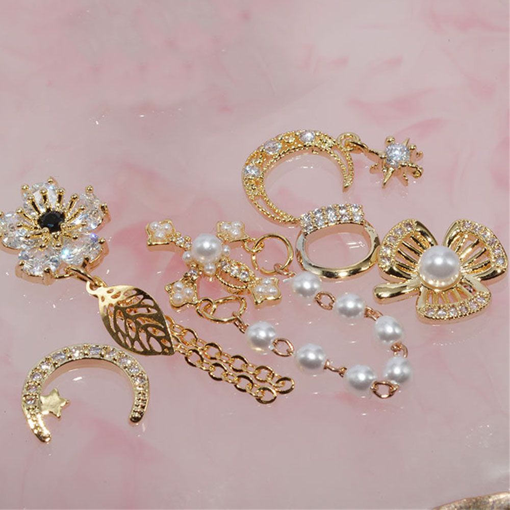 MXBEAUTY Shiny Luxury Zircon Jewelry Flower Nail Zircon Nail Rhinestones Charms Pearl Gold Nails Accessories Manicure Tools Crystal DIY Nail Art Decorations