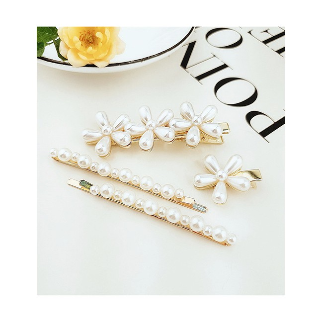 LRC Anting Tusuk Fashion Pearl Flower Pearl Hairpin F56945