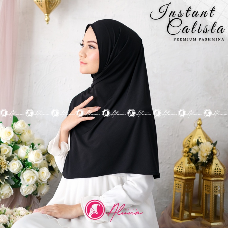 Instant Calista By Hijab Aluna Official | Jilbab | Hijab | Hijab Instan | Jilbab Instan | Jersey Stella-Black