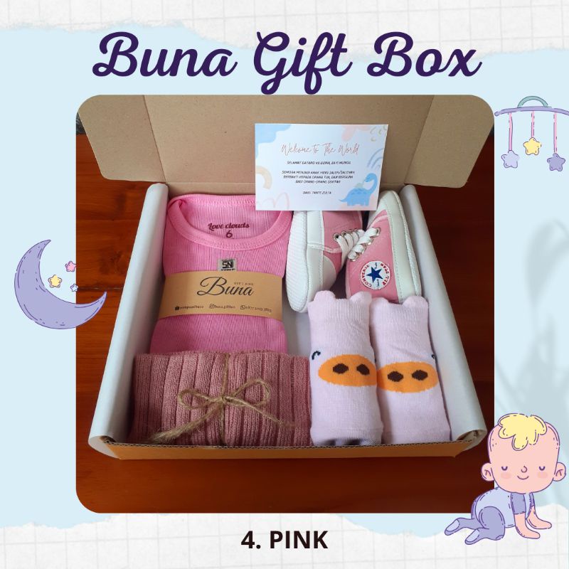 Buna Giftbox / Hampers Bayi / Kado Bayi / Parcel Bayi / Kado Bayi Laki Laki / Kado Bayi Perempuan / Parsel Bayi / Baby gift / Baby Gift Set / Gift Box / Hampers Newborn / Elmer Living-4. PINK