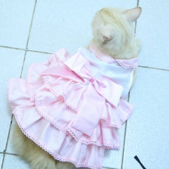 Baju kucing dress layer pinky untuk kucing / baju kucing anjing size S M L XL