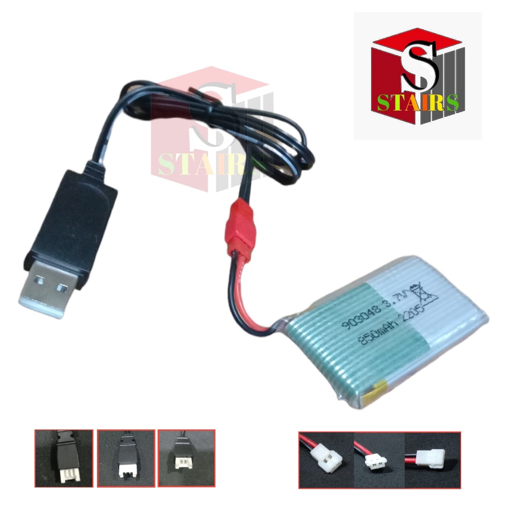 Paket Kabel USB + Baterai Mainan Anak DRONE LIPO 850mAh 3.7V KONEKTOR JST PLUG MERAH