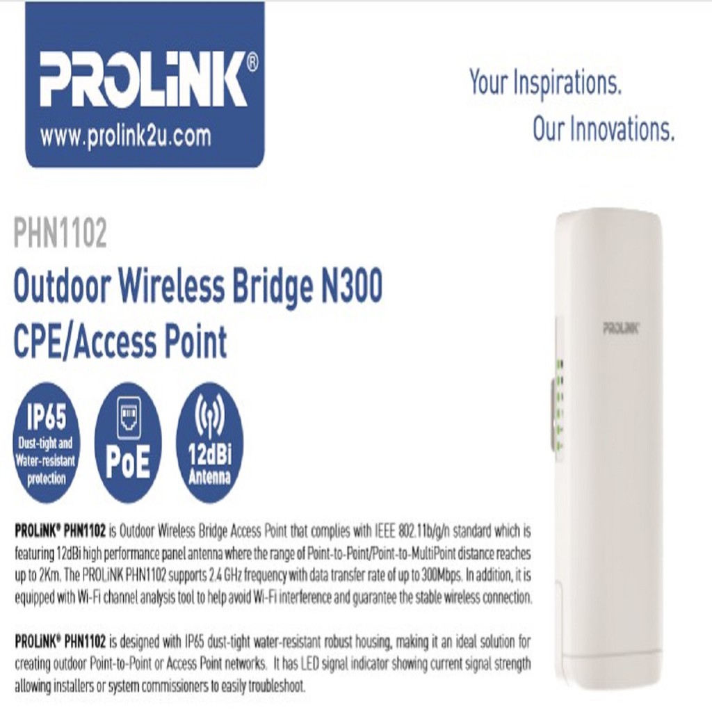 PROLINK PHN1102 Outdoor Wireless Bridge N300 CPE/Access Point