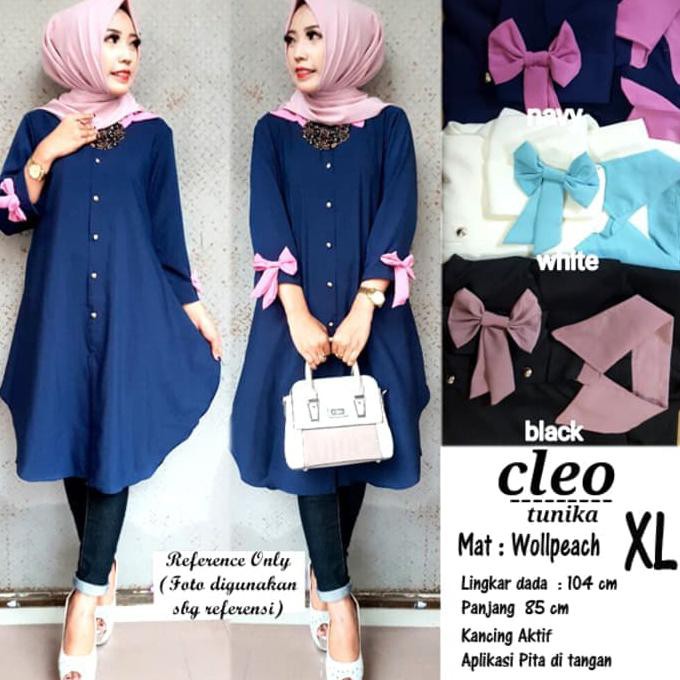 "New" Baju Atasan Wanita Cleo Tunik Baju Muslim Blus Muslim - Putih