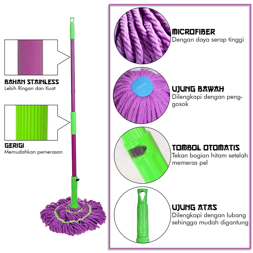 Bayar di Tempat - Alat Pel Lantai Peras Putar / Magic Twist Mop / Peralatan Pel Lantai Praktis TB-4