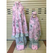 MUKENA COUPLE IBU DAN ANAK BAHAN KATUN JEPANG FLOWER PINK BAHAN ADEM KUALITAS BAGUS