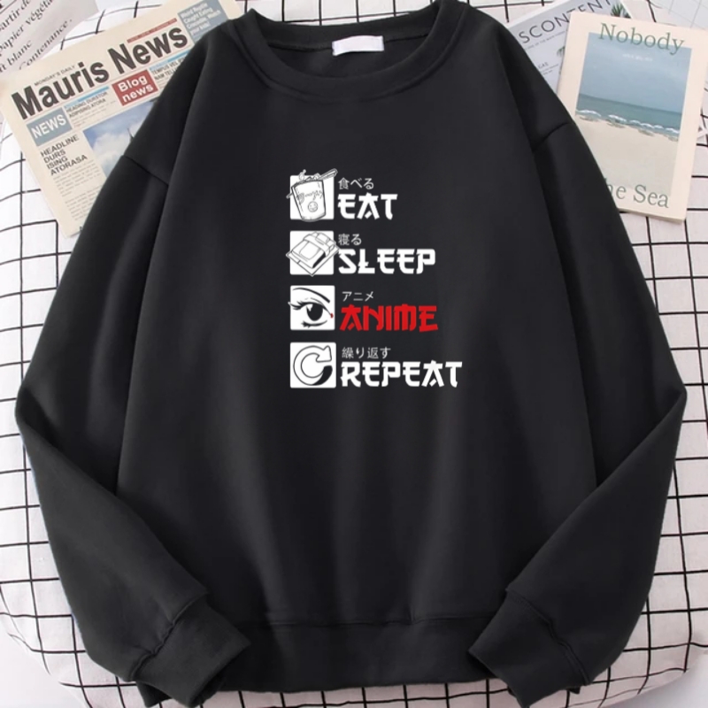 Sweater Dewasa Eat Sleep anime repeat