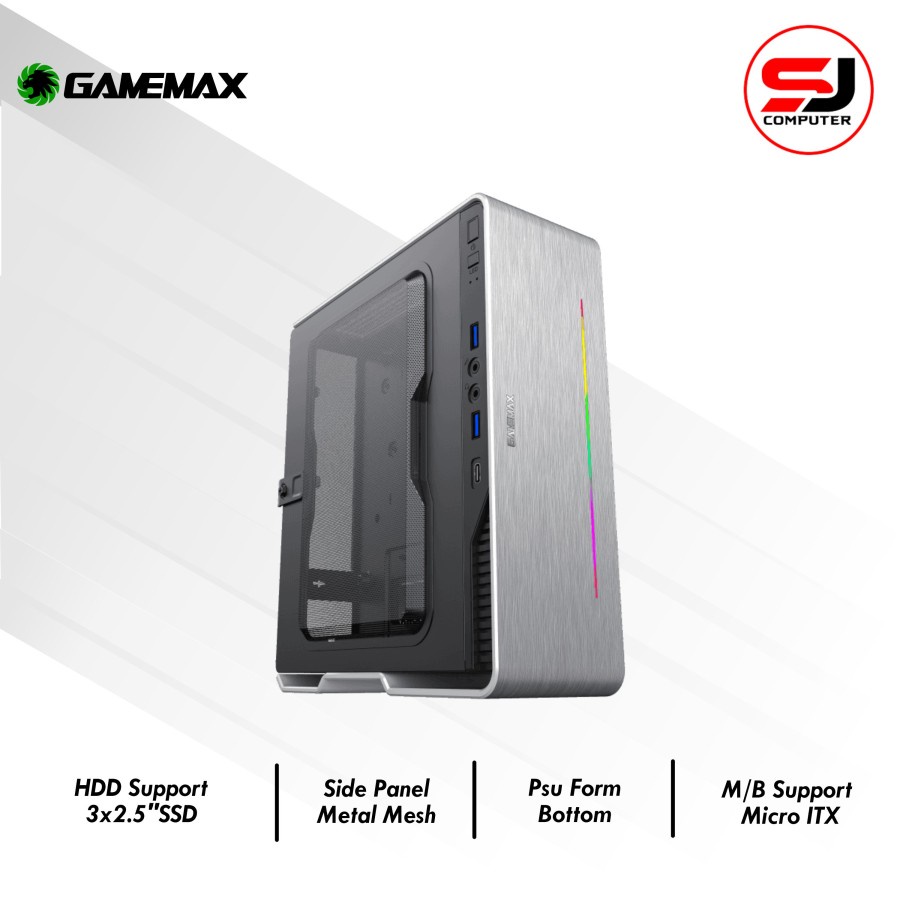 Gamemax Violin Silver Ultra Slim - RGB Strip Mini-ITX Gaming Case